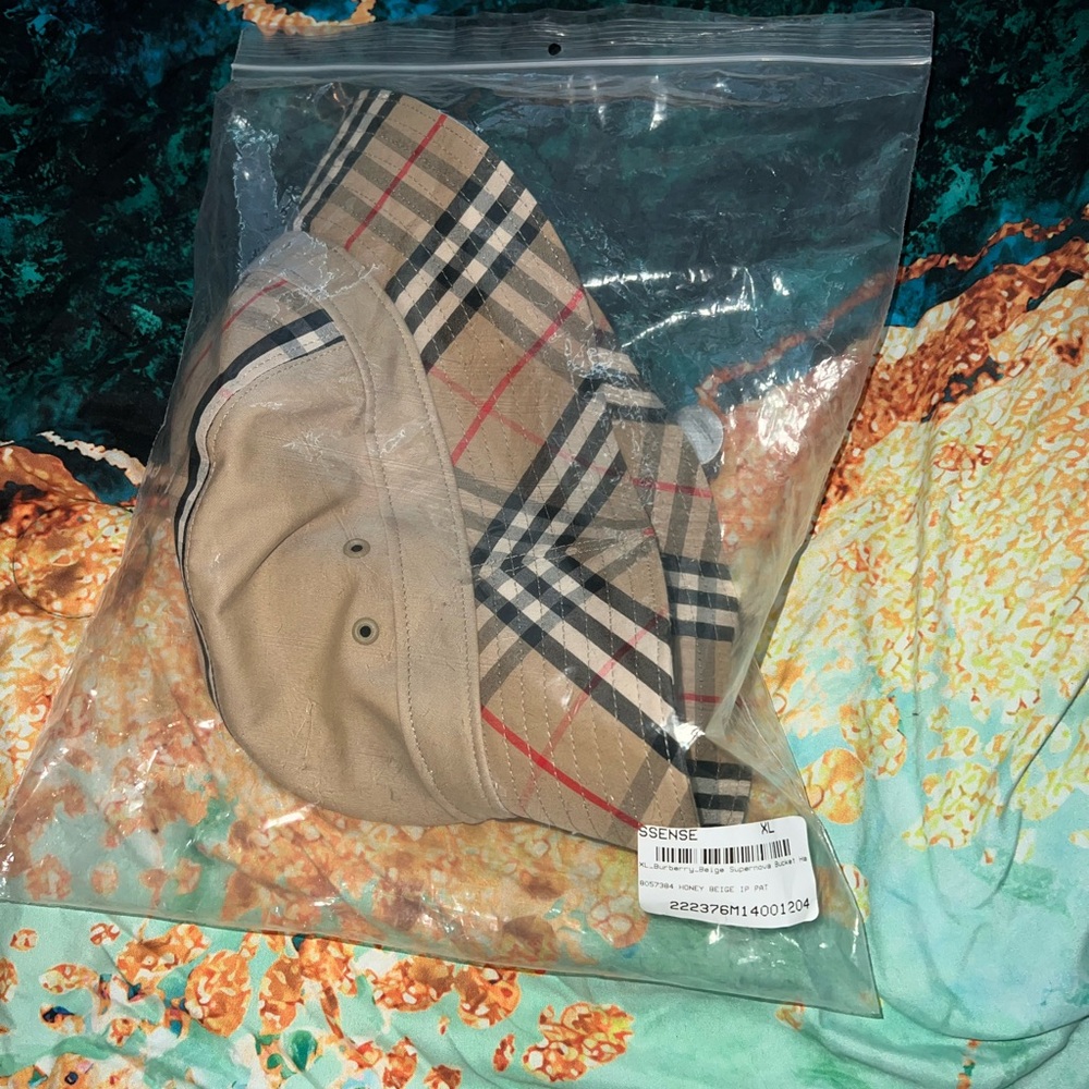 Burberry Tan and Red Checkered Hat